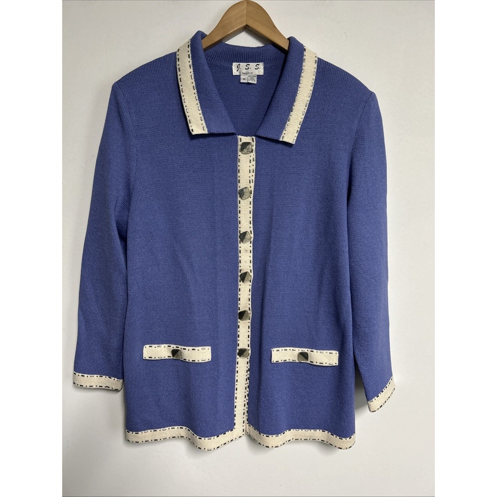 Vintage J.S.S.‎ Women's 1X Wool Blend Cardigan Artsy Colorful Beaded Cozy Dressy